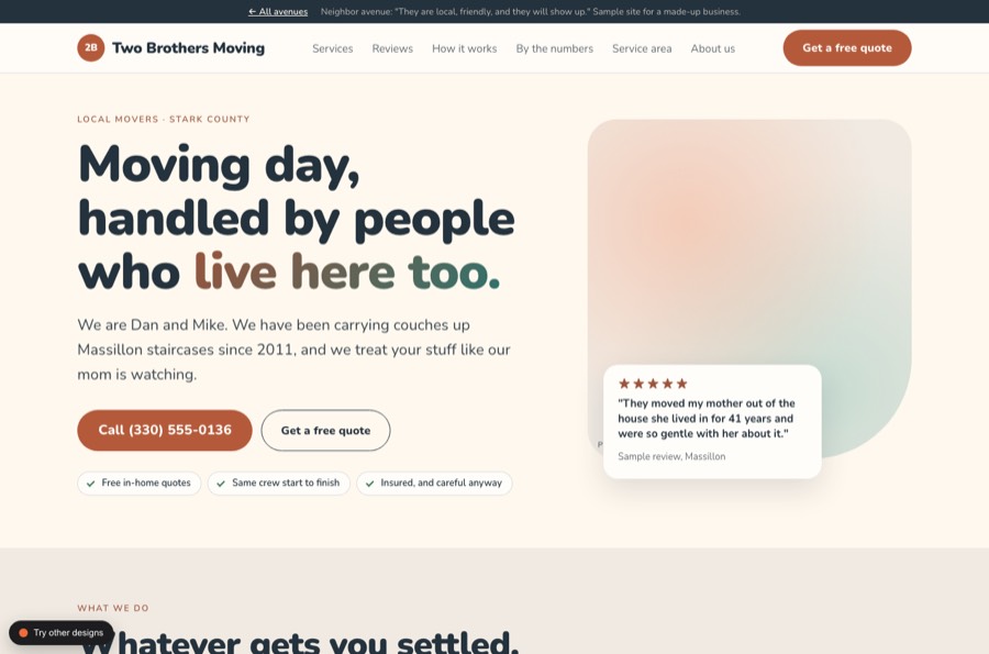 The Two Brothers Moving sample site